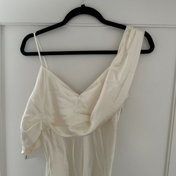 Reformation Ronda Silk Maxi Dress Sz 6 Ivory One Shoulder Asymmetrical Neck - Picture 6 of 13